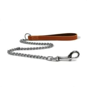 Ancol Heavy Chain Dog Lead with Tan Leather Handle 30in