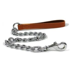 Ancol Extra Heavy Chain Dog Lead with Tan Leather Handle 30in